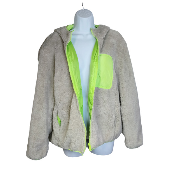 Nordstrom BP Jacket Womens Medium Beige Green Faux Shearling Neoncore NWT - Picture 2 of 12